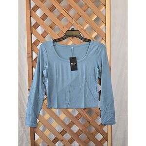NWT GGOV Womens Long Sleeve Crop Top Square‎ Crewneck Top - Light Blue - Size L